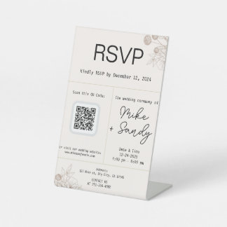 Wedding Favour Table Sign, QR Code RSVP Sign