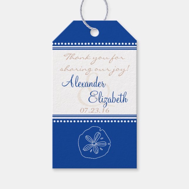 Wedding Favour Tag | Blue Sand Dollar Beach Weddin (Front)