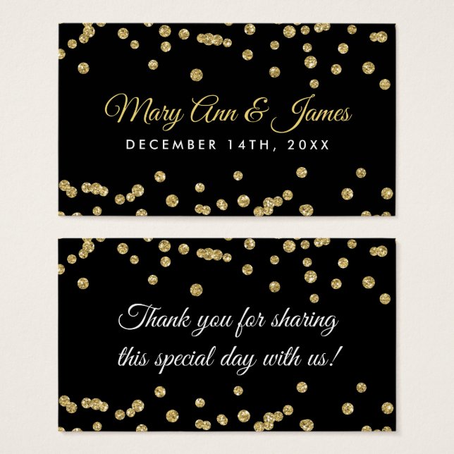 Wedding Favour Tag Gold Faux Glitter Confetti Blac (Front & Back)