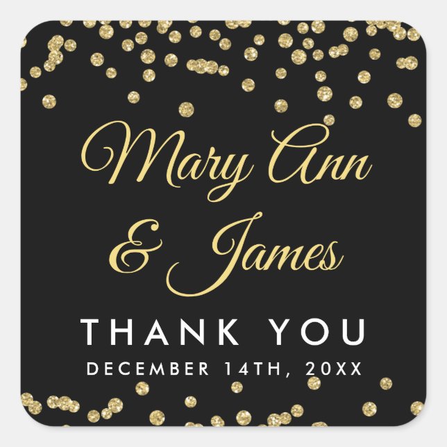 Wedding Favour Tag Gold Faux Glitter Confetti Blac (Front)