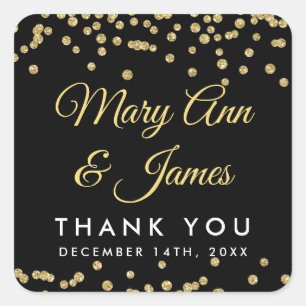 Wedding Favour Tag Gold Faux Glitter Confetti Blac