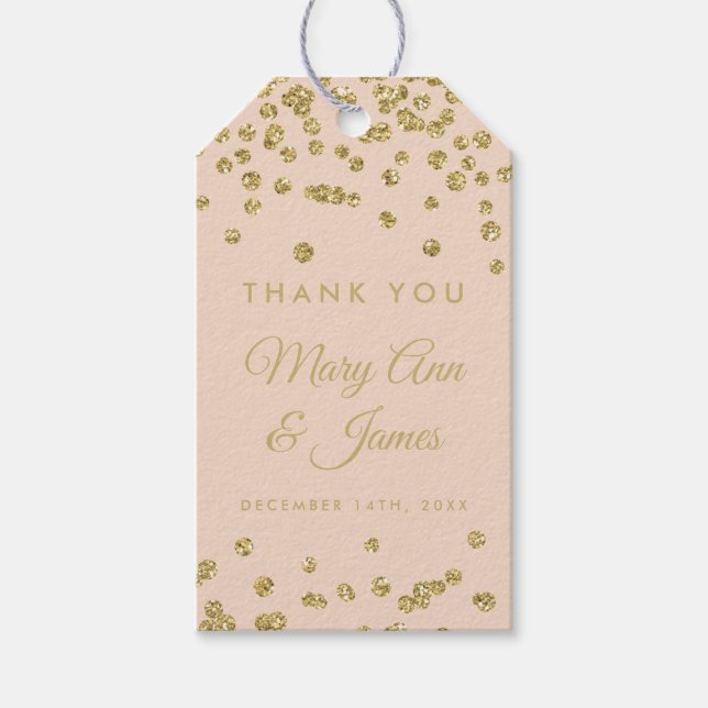 Wedding Favour Tag Gold Glitter Confetti Blush Ros (Front)