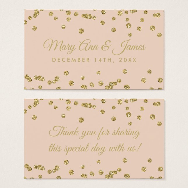 Wedding Favour Tag Gold Glitter Confetti Blush Ros (Front & Back)