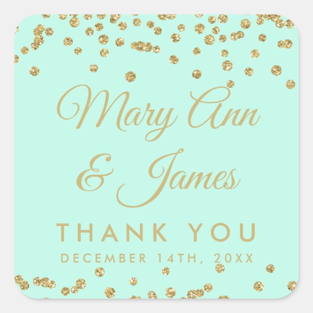 Wedding Favour Tag Gold Glitter Confetti Mint Gree (Front)