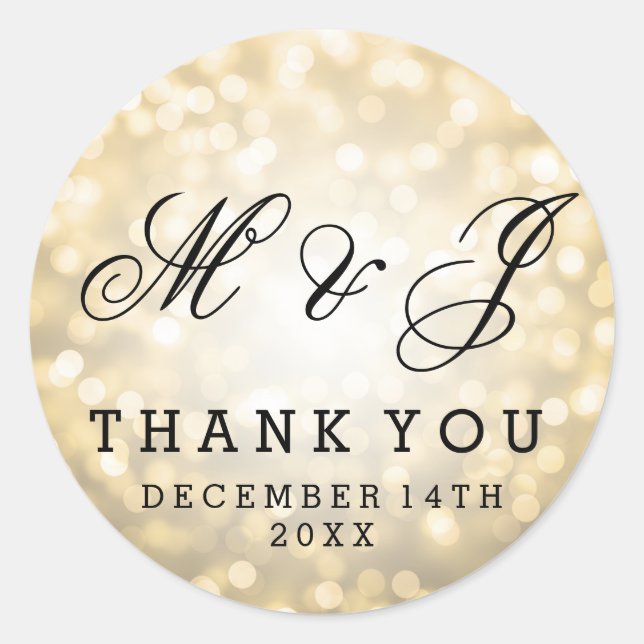 Wedding Favour Tag Gold Glitter Lights (Front)
