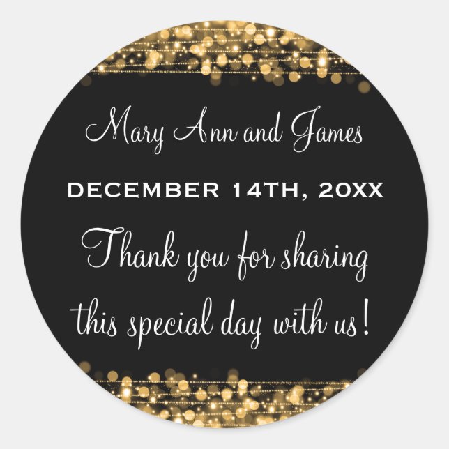 Wedding Favour Tag Magic Party Sparkles Gold (Front)