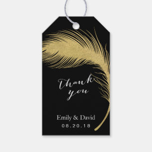Wedding Favour Tag   Modern Gold Peacock Feather