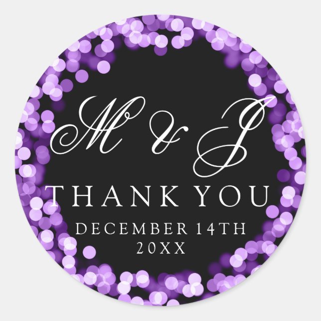 Wedding Favour Tag Purple Sparkly Lights (Front)
