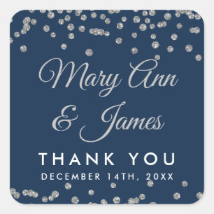 Wedding Favour Tag Silver Glitter Confetti Navy