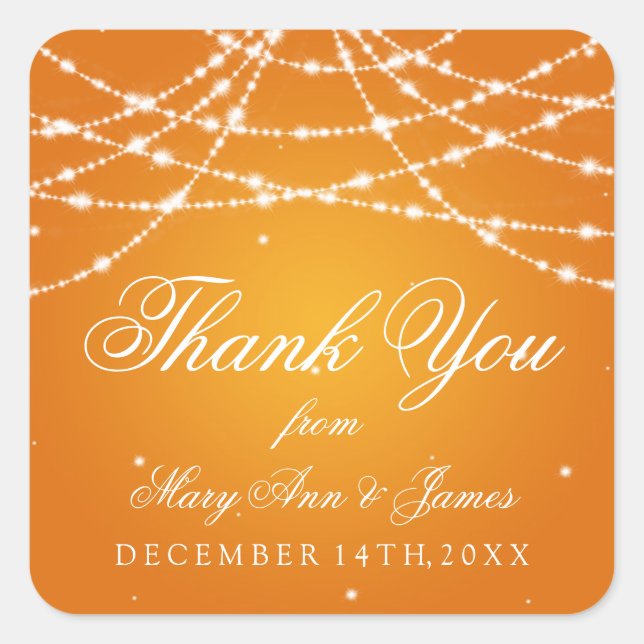 Wedding Favour Tag Sparkling String Orange (Front)