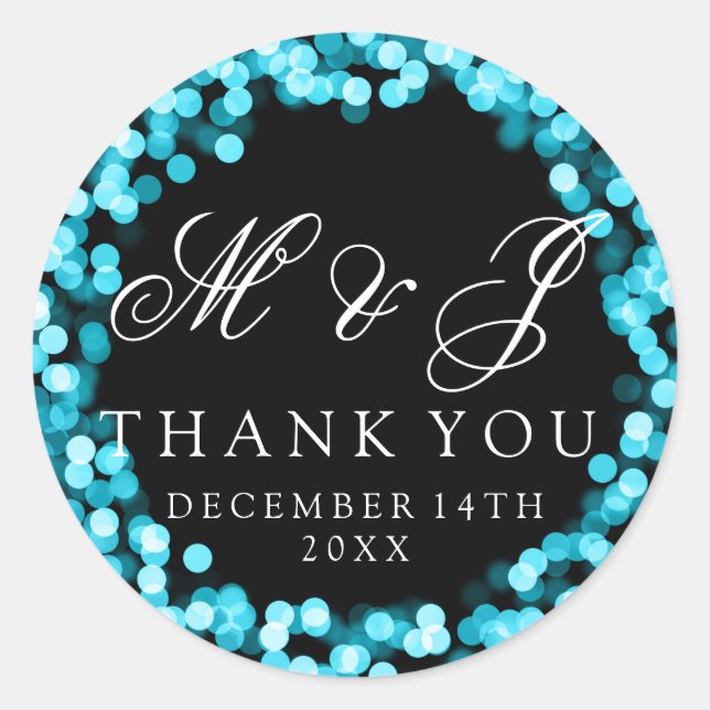 Wedding Favour Tag Turquoise Sparkly Lights (Front)