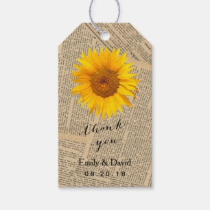 Wedding Favour Tag   Vintage Newspaper Sunflower