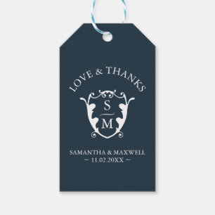 Wedding Favour Tags Navy Blue Monogram Crest