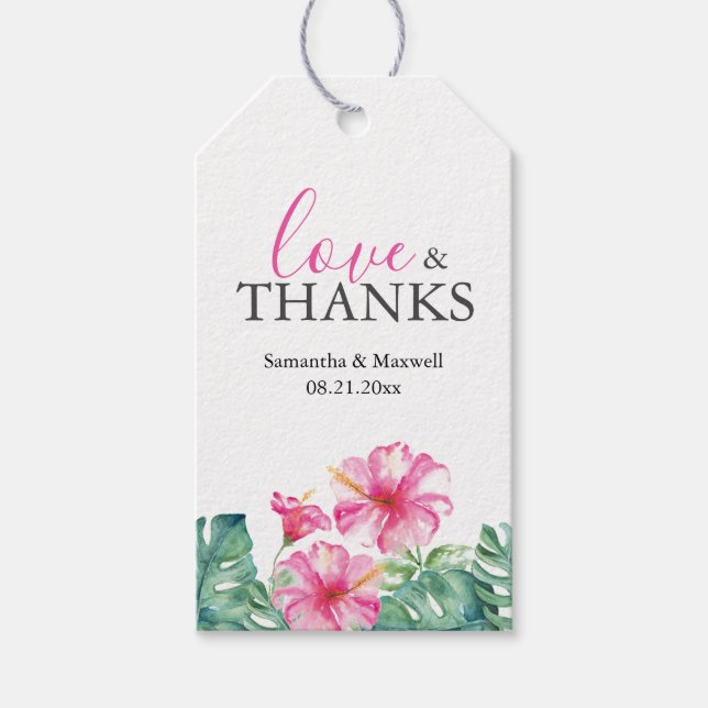 Wedding Favour Tags Tropical Pink Flowers (Front)