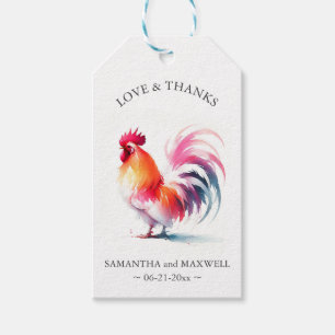 Wedding Favour Tags Watercolor Rooster
