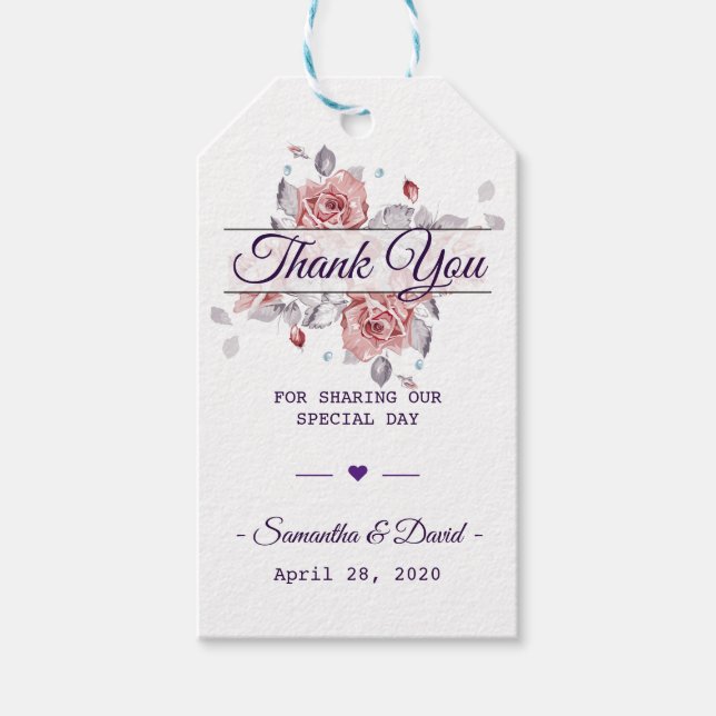 Wedding Favour Thank You Gift Tags Pastel roses (Front)