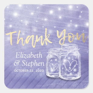 Wedding Favour Thank You Mason Jars & String Light Square Sticker