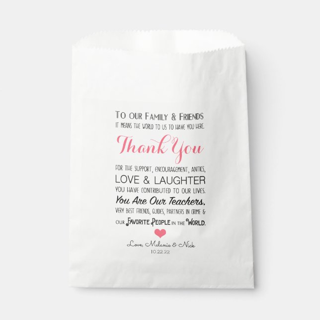 Wedding Favour Treat Thank You Message pink 3605 Bags (Front)