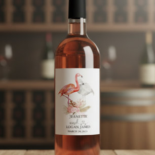 Wedding Favour Tropical Flamingo Boho Watercolor Wine Label