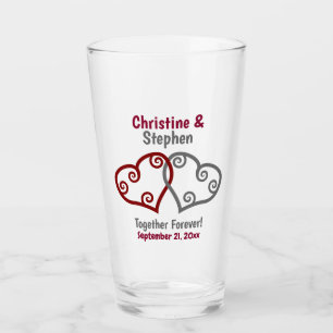 Wedding Favour Two Joined Interlocked Hearts Pint Glass