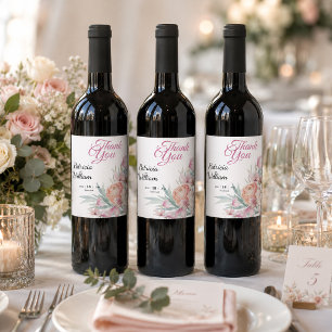 Wedding Favour Watercolor Floral Thank You Custom Wine Label