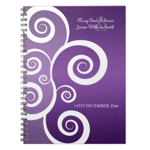 Wedding Favour White Swirls Purple Spiral Notebook