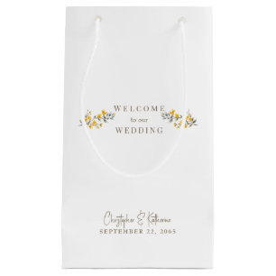 Wedding Favour Yellow Floral Gold Text Custom Small Gift Bag