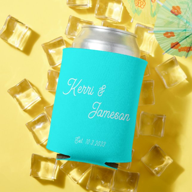 Wedding Favours Aqua Minimalist Script  Can Cooler (In Situ Summer)