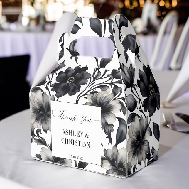 Wedding favours black and white floral favour box (Wedding favors black and white floral favor box personalized elegant favor box black flowers)