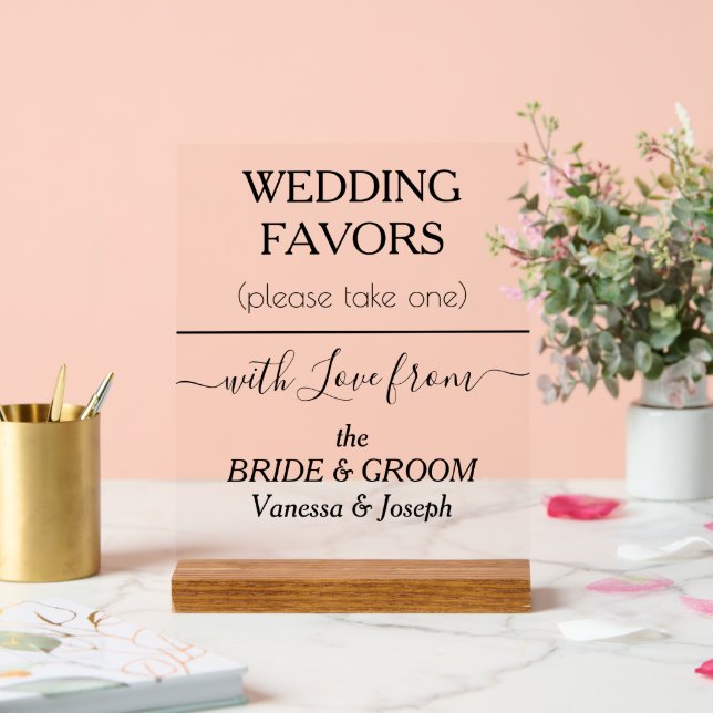 Wedding Favours Black Typography NAMES Clear Acrylic Sign (Wedding)