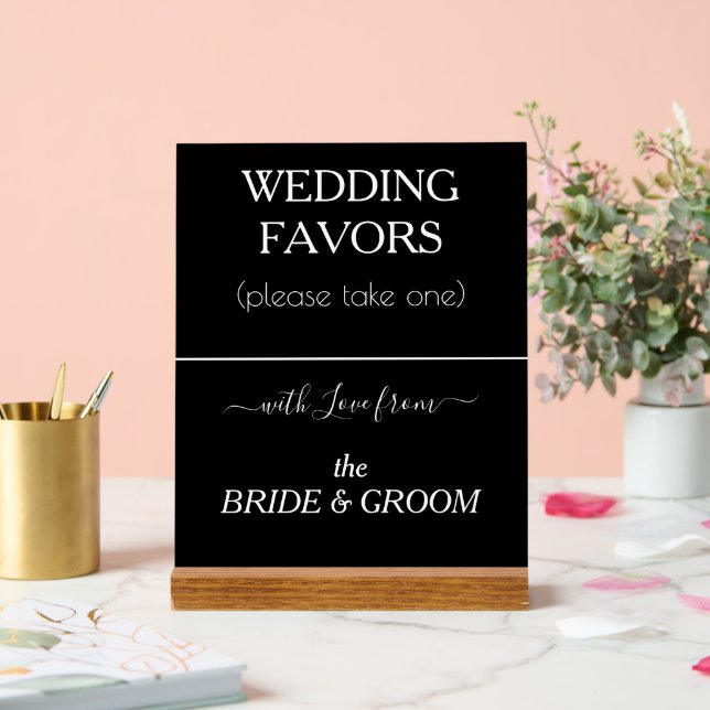 Wedding Favours Black White Typography  Acrylic Sign (Wedding)