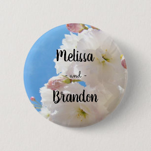 Wedding Favours Buttons Bride Grooms Name Blossoms