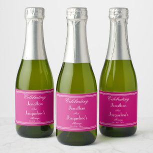 Wedding Favours Chic Script Names Magenta Mini Sparkling Wine Label