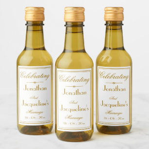 Wedding Favours Elegant White & Gold Script Mini Wine Label