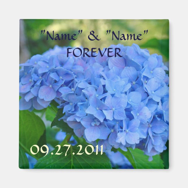 Wedding Favours magnets Blue Hydrangea Flowers (Front)
