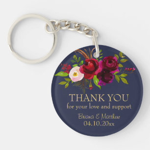 Wedding Favours Photo Key Chain Burgundy and Blue