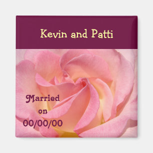 Wedding Favours Pink Rose Married on Date custom Magnet