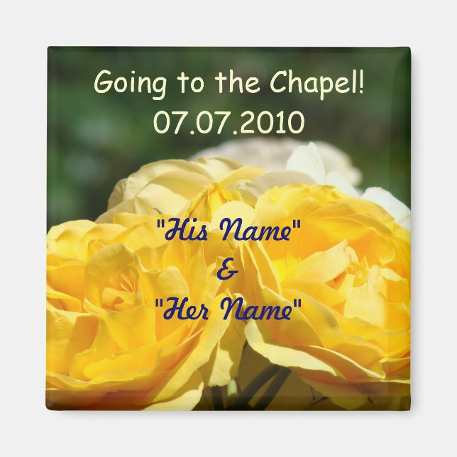 Wedding Favours Save the Date Yellow Rose magnets (Front)