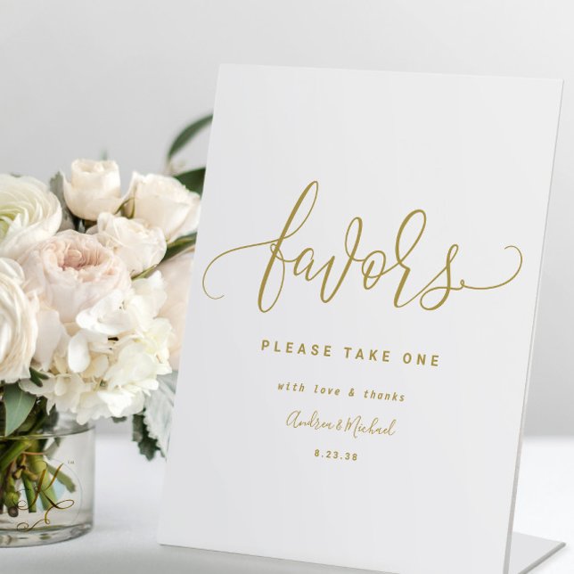 Wedding Favours Sign Fun Swirly Calligraphy Gold (Creator Uploaded)