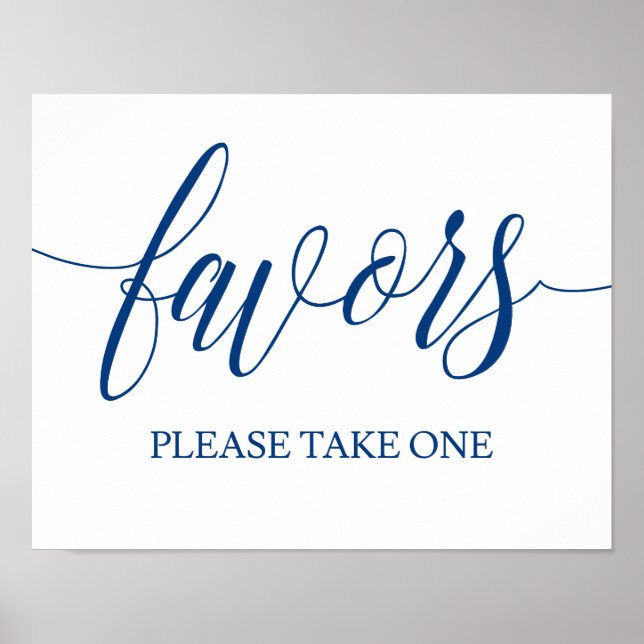 Wedding Favours Sign in Navy Blue Calligraphy (Front)