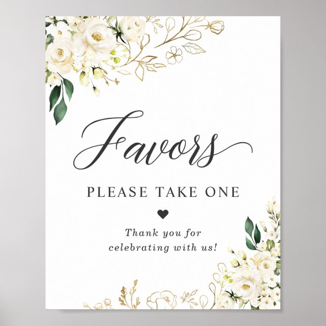 Wedding Favours Sign Please Take One White Roses (Front)
