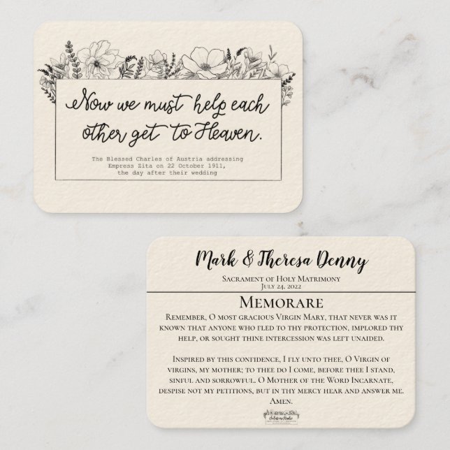 Wedding Favours St. Charles Memorare Holy Card (Front/Back)