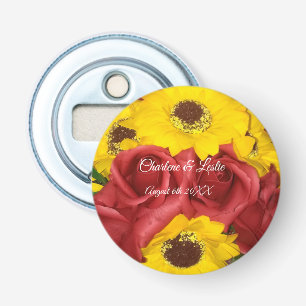 Wedding Favours Sunflower Roses Photo with Names Bottle Opener