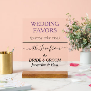 Wedding Favours Typography Dusty Violet Clear Acrylic Sign