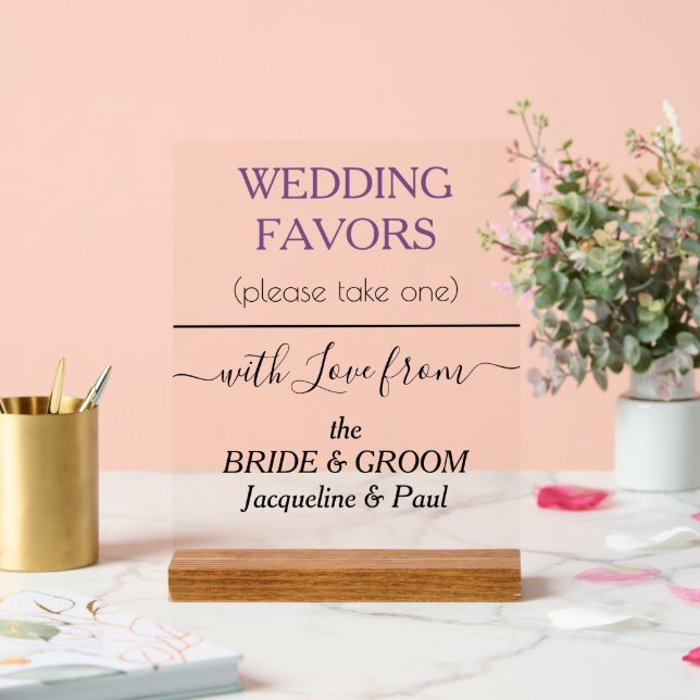 Wedding Favours Typography Dusty Violet Clear Acrylic Sign (Wedding)