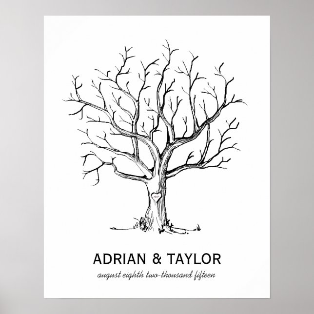 Wedding Fingerprint Tree Poster (Black) (Front)