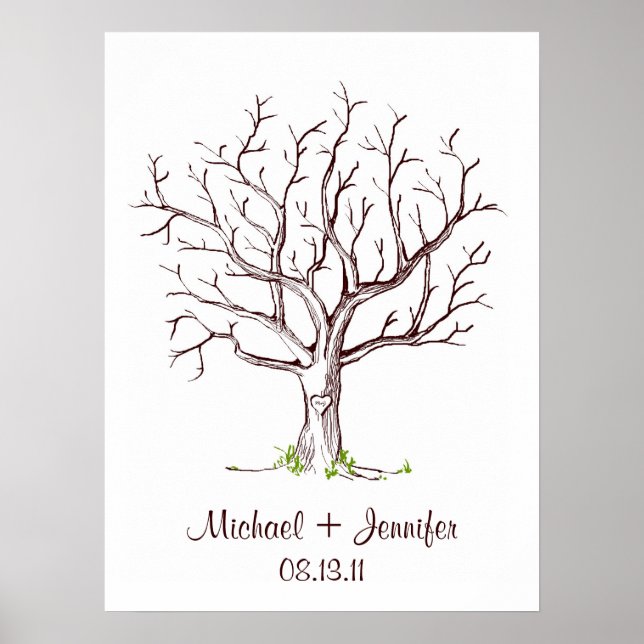 Wedding Fingerprint Tree Poster (Brown) (Front)