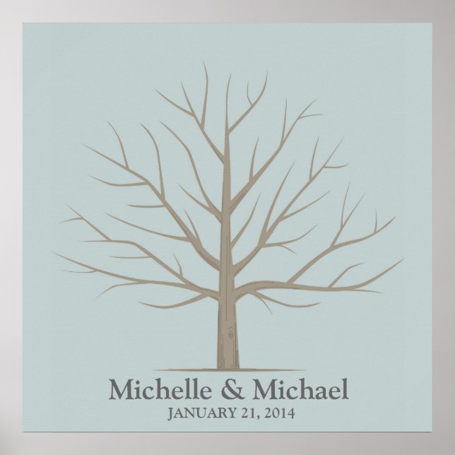 Wedding Fingerprint Tree - Square Blue Poster (Front)