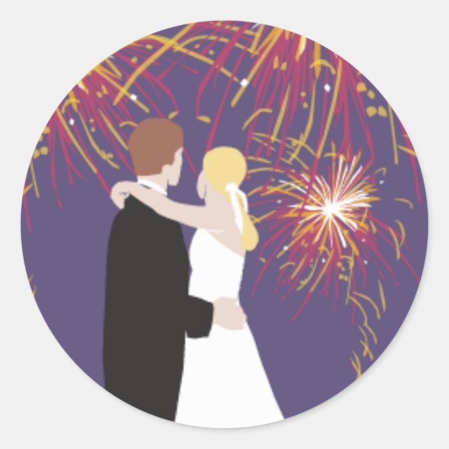 Wedding Fireworks Classic Round Sticker (Front)