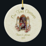 Wedding First Christmas Catholic Ceramic Ornament<br><div class="desc">Featuring a stunning vintage image of St. Joseph and Mary exchanging their vows on one side and the iconic Christmas Nativity Scene with Jesus,  Mary,  and St. Joseph on the other.  This ornament is sure to be a treasured addition to any home.</div>